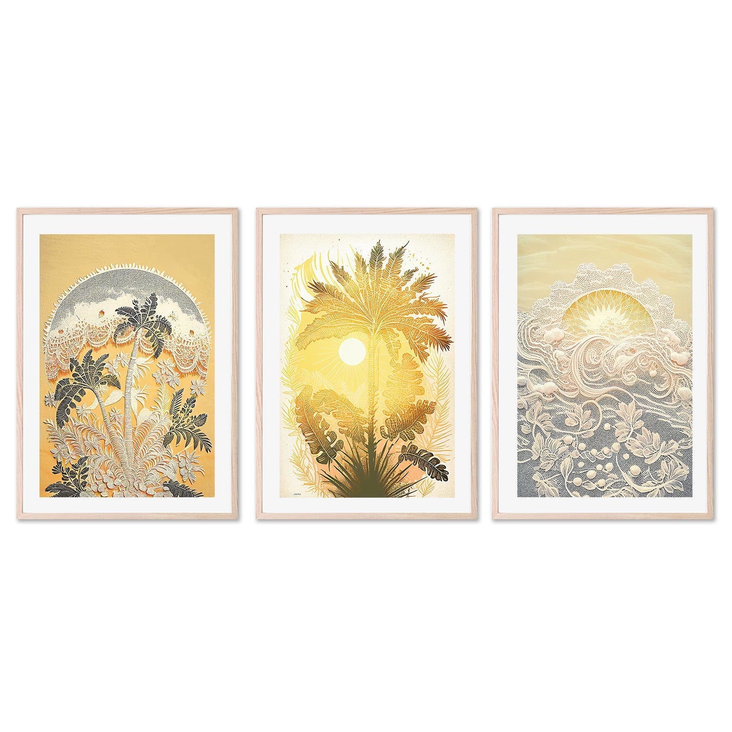 wall-art-print-canvas-poster-framed-Palm, Sunset and Sea, Set of 3 By Unratio , By Unratio-6