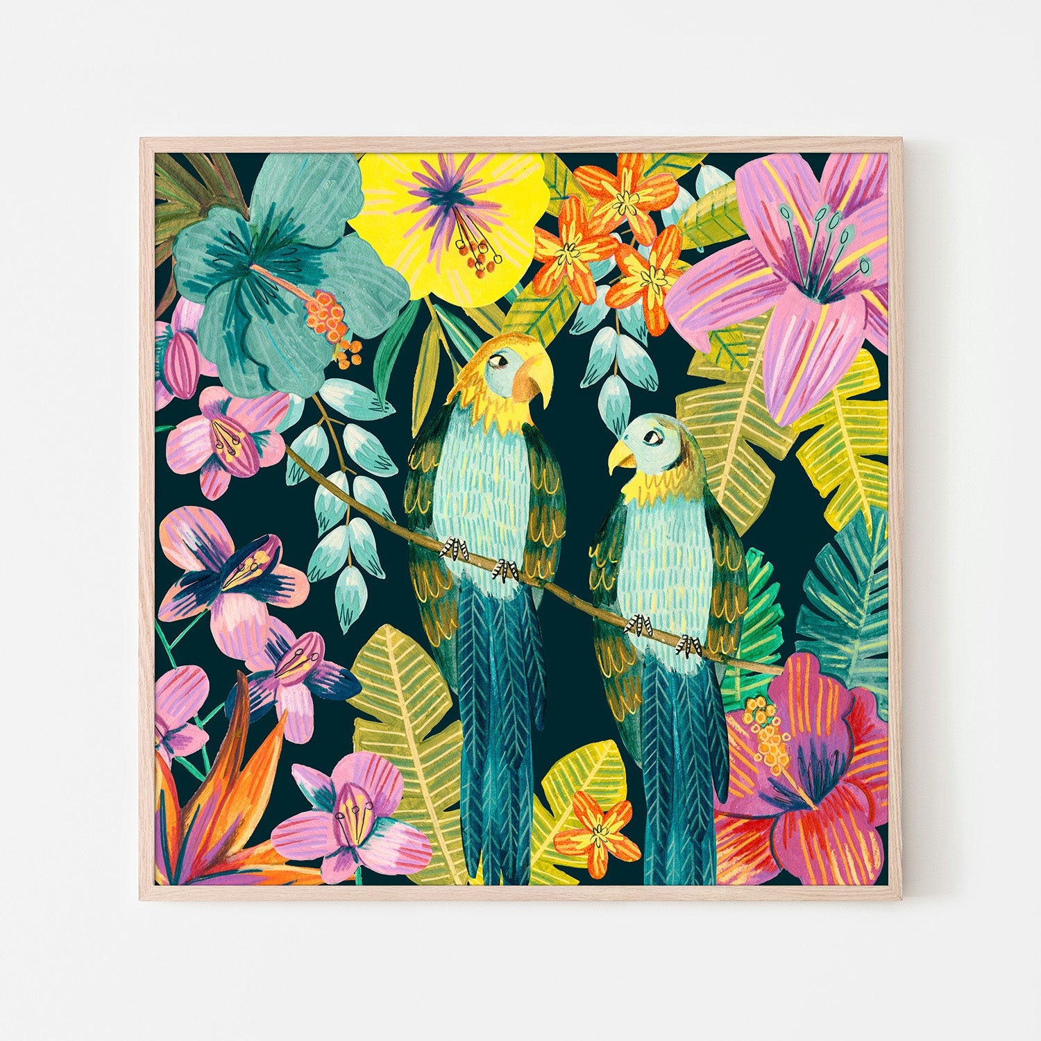 wall-art-print-canvas-poster-framed-Parrots Tropical Floral Jungle-6