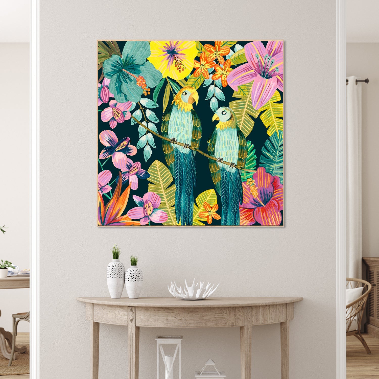 wall-art-print-canvas-poster-framed-Parrots Tropical Floral Jungle-7