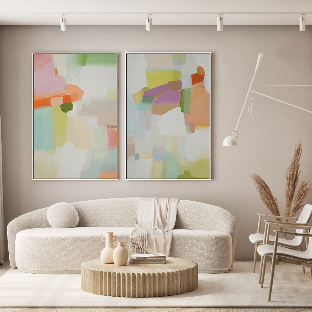 wall-art-print-canvas-poster-framed-Pastel Abstract, Style A & B, Set of 2 , By Jenny Westenhofer Art-2