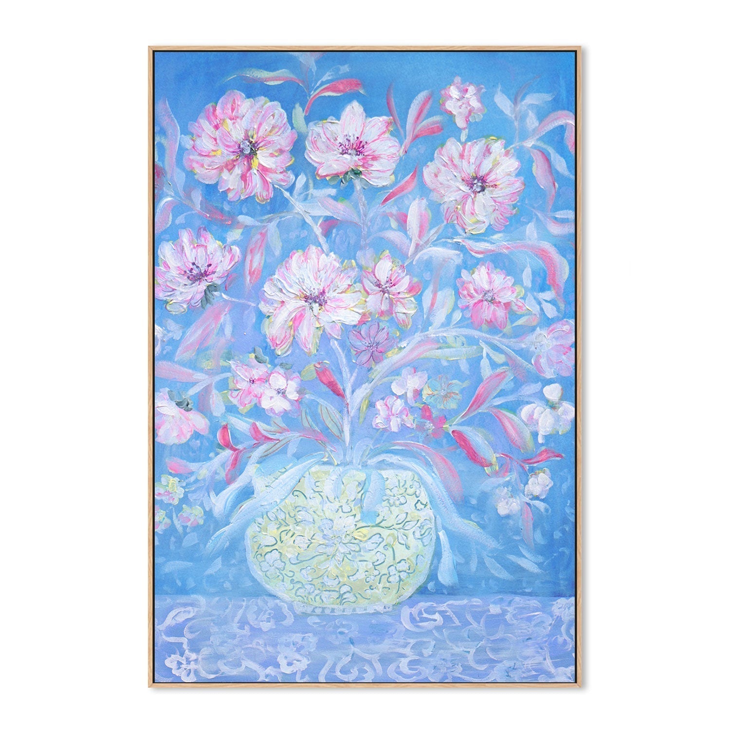 wall-art-print-canvas-poster-framed-Pastel Blue Vase Of Flowers , By Nadar Musa-GIOIA-WALL-ART