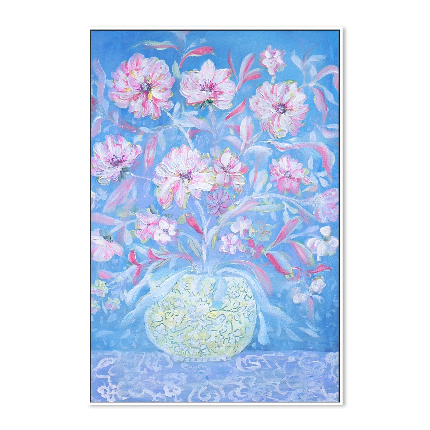 wall-art-print-canvas-poster-framed-Pastel Blue Vase Of Flowers , By Nadar Musa-GIOIA-WALL-ART