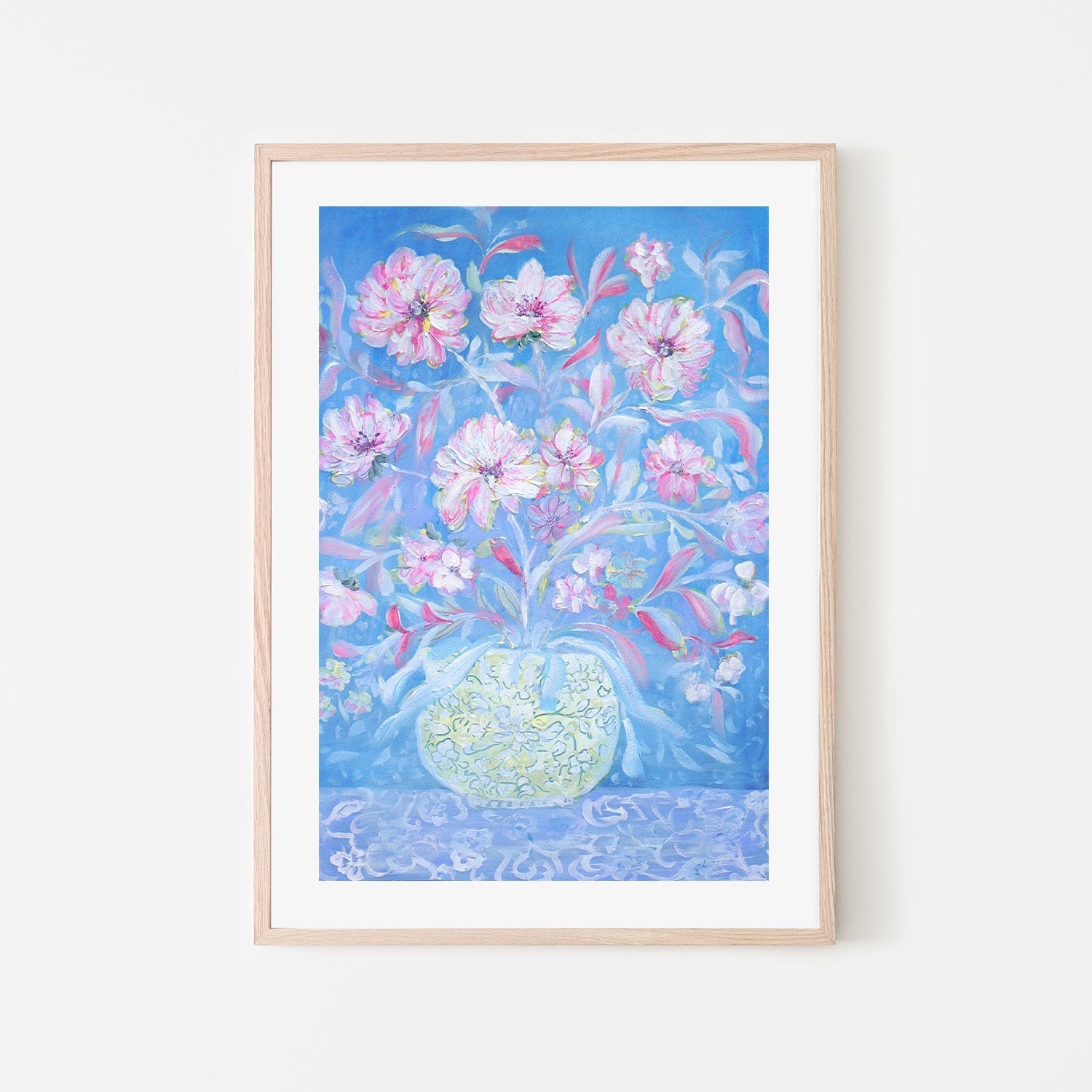 wall-art-print-canvas-poster-framed-Pastel Blue Vase Of Flowers , By Nadar Musa-GIOIA-WALL-ART