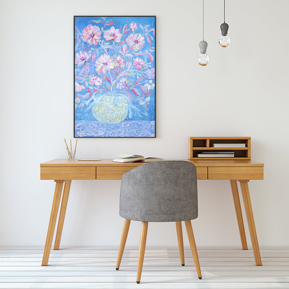 wall-art-print-canvas-poster-framed-Pastel Blue Vase Of Flowers , By Nadar Musa-GIOIA-WALL-ART