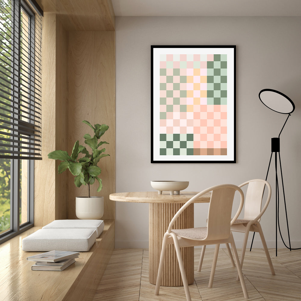 wall-art-print-canvas-poster-framed-Pastel Checkered Pattern , By Elena Ristova-GIOIA-WALL-ART