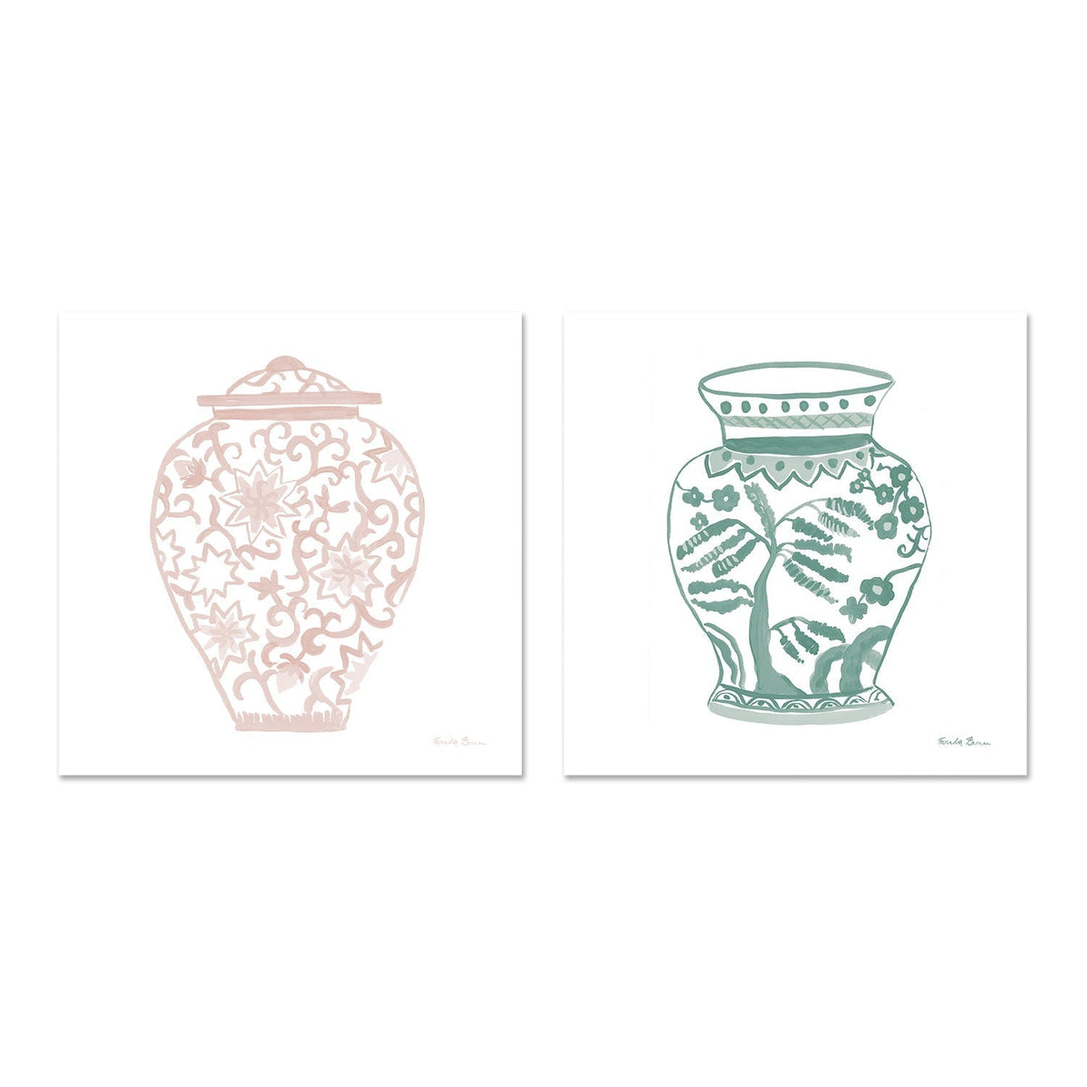 wall-art-print-canvas-poster-framed-Pastel Chinoiserie, Style A & B, Set Of 2 , By Farida Zaman-GIOIA-WALL-ART