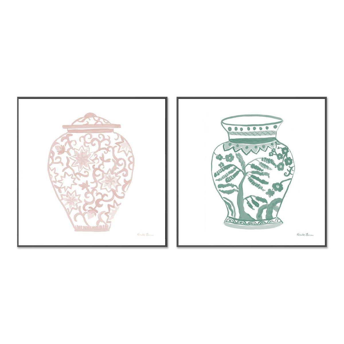 wall-art-print-canvas-poster-framed-Pastel Chinoiserie, Style A & B, Set Of 2 , By Farida Zaman-GIOIA-WALL-ART