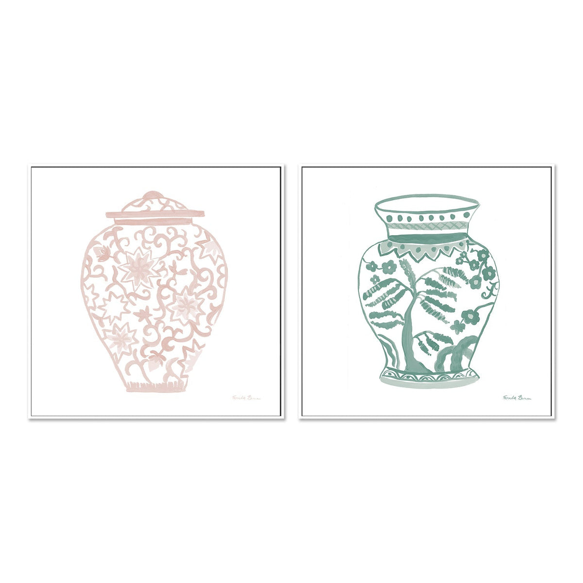 wall-art-print-canvas-poster-framed-Pastel Chinoiserie, Style A & B, Set Of 2 , By Farida Zaman-GIOIA-WALL-ART