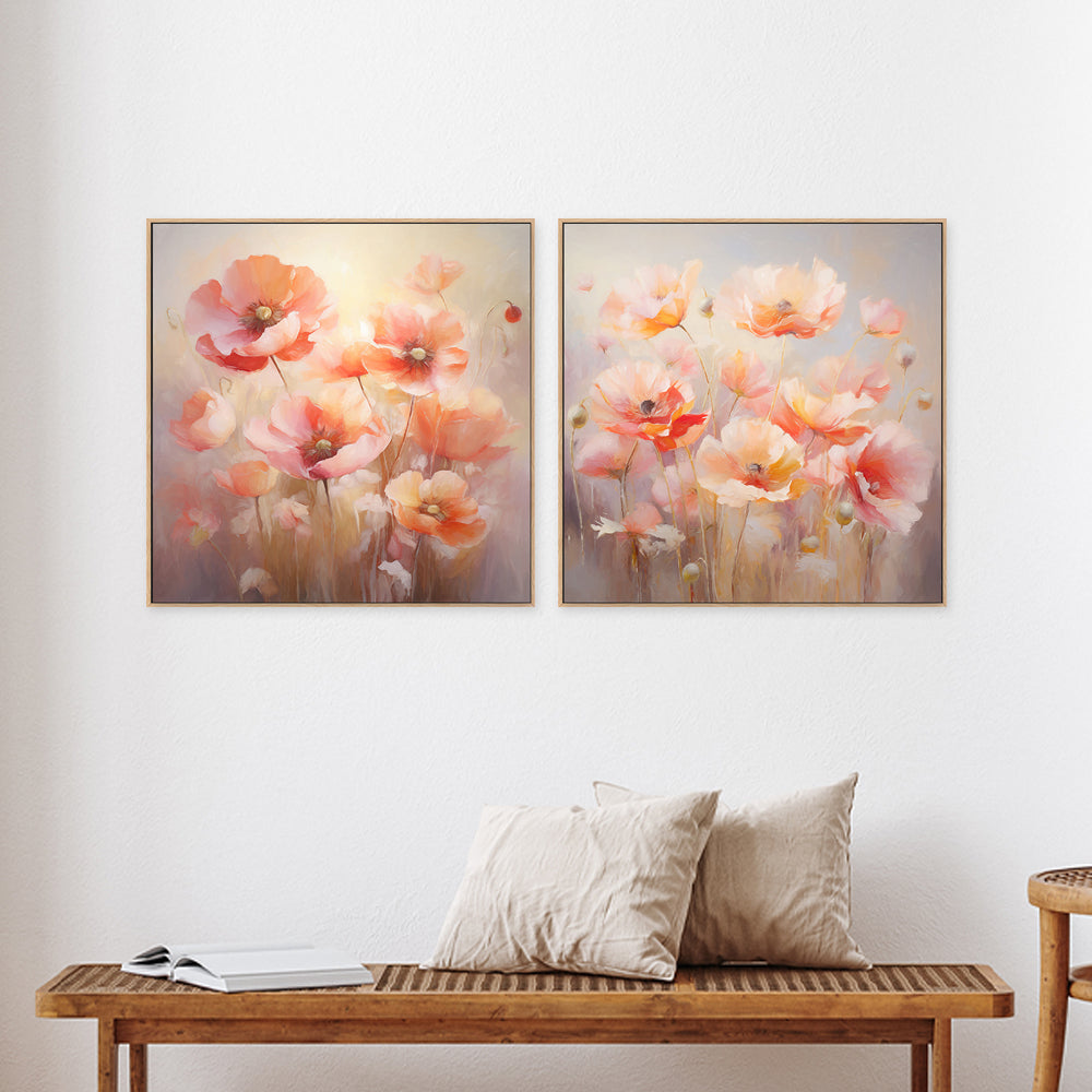 wall-art-print-canvas-poster-framed-Peach Fuzz Poppies , Style A & B, Set Of 2 , By Accent Art Studio-2