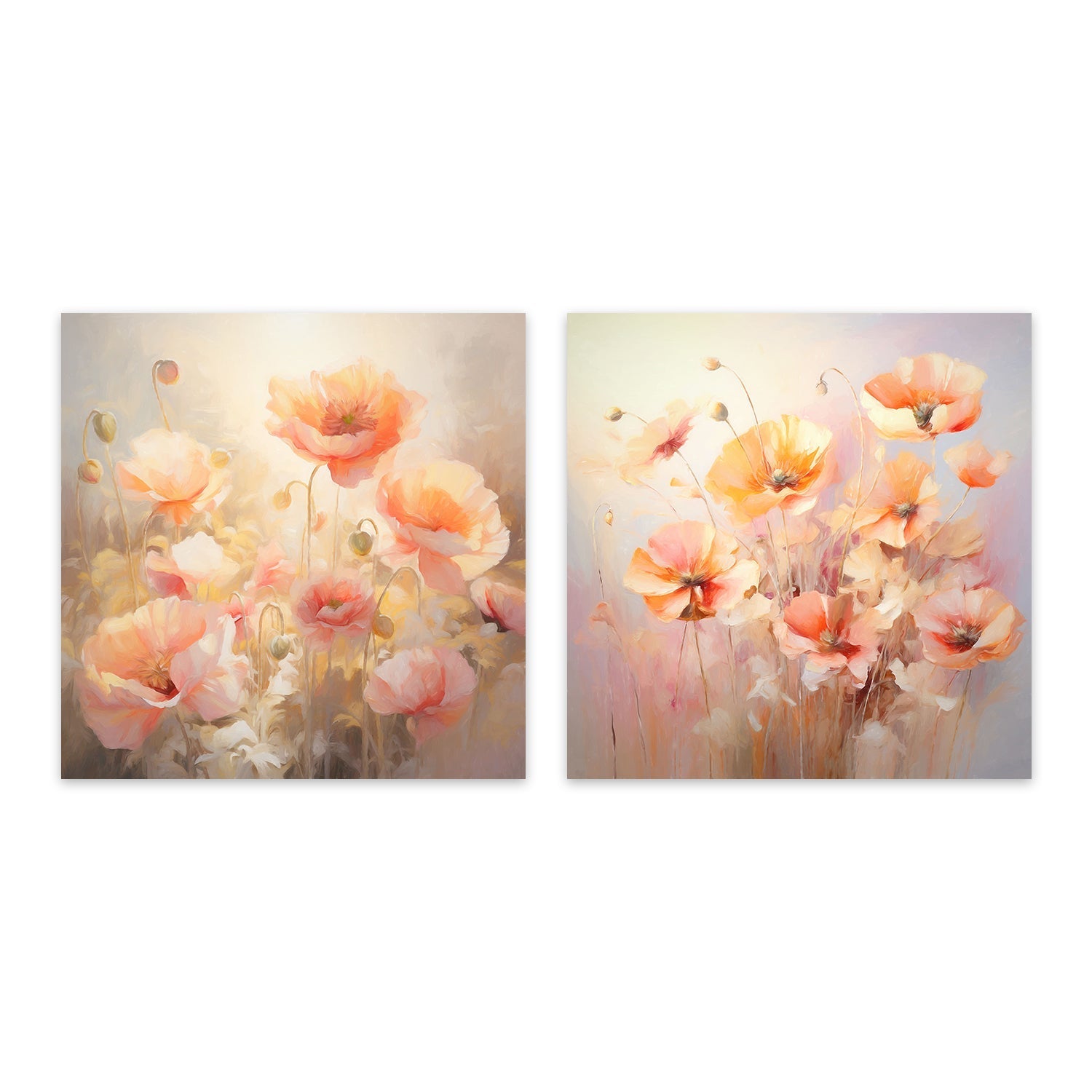wall-art-print-canvas-poster-framed-Peach Fuzz Poppies , Style C & D, Set Of 2 , By Accent Art Studio-1