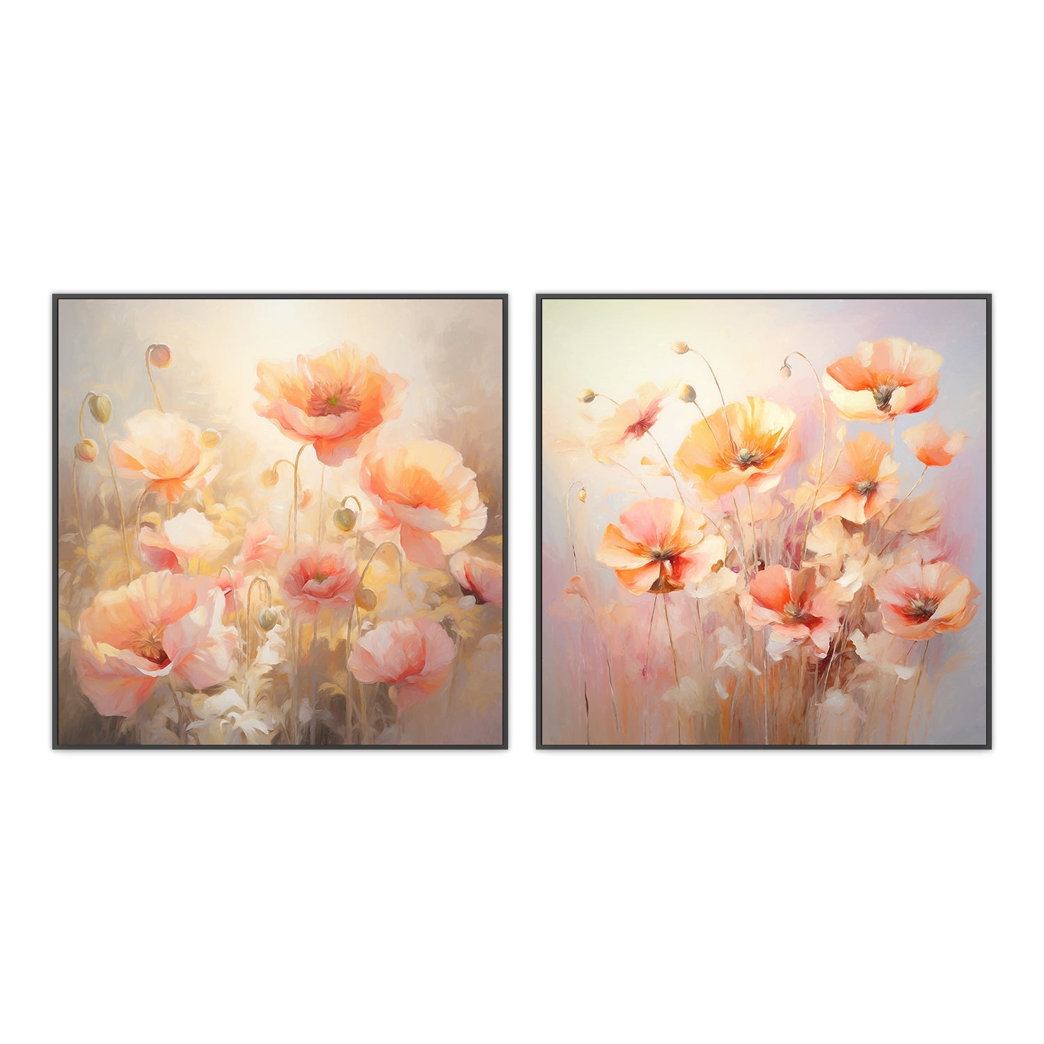 wall-art-print-canvas-poster-framed-Peach Fuzz Poppies , Style C & D, Set Of 2 , By Accent Art Studio-3