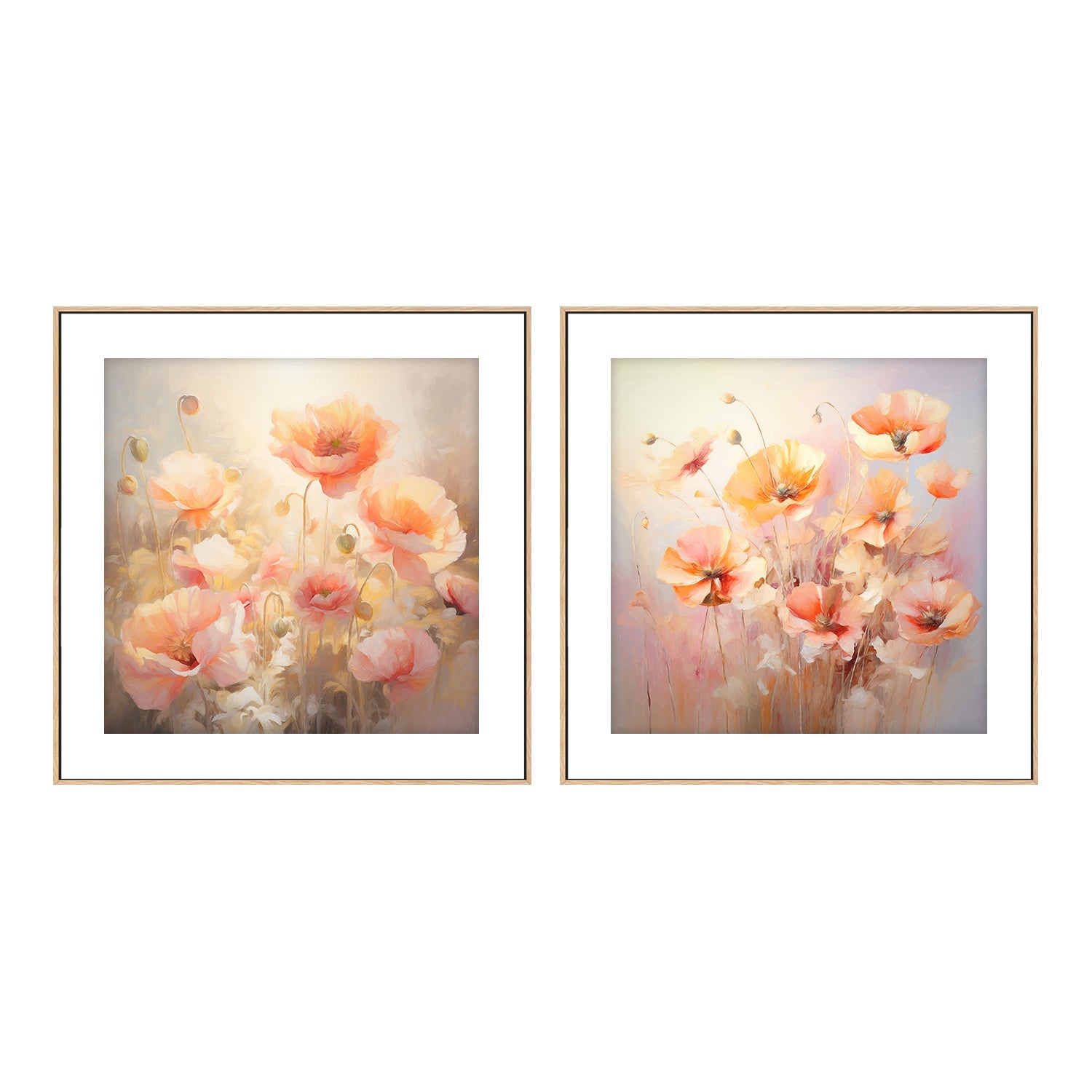 wall-art-print-canvas-poster-framed-Peach Fuzz Poppies , Style C & D, Set Of 2 , By Accent Art Studio-6