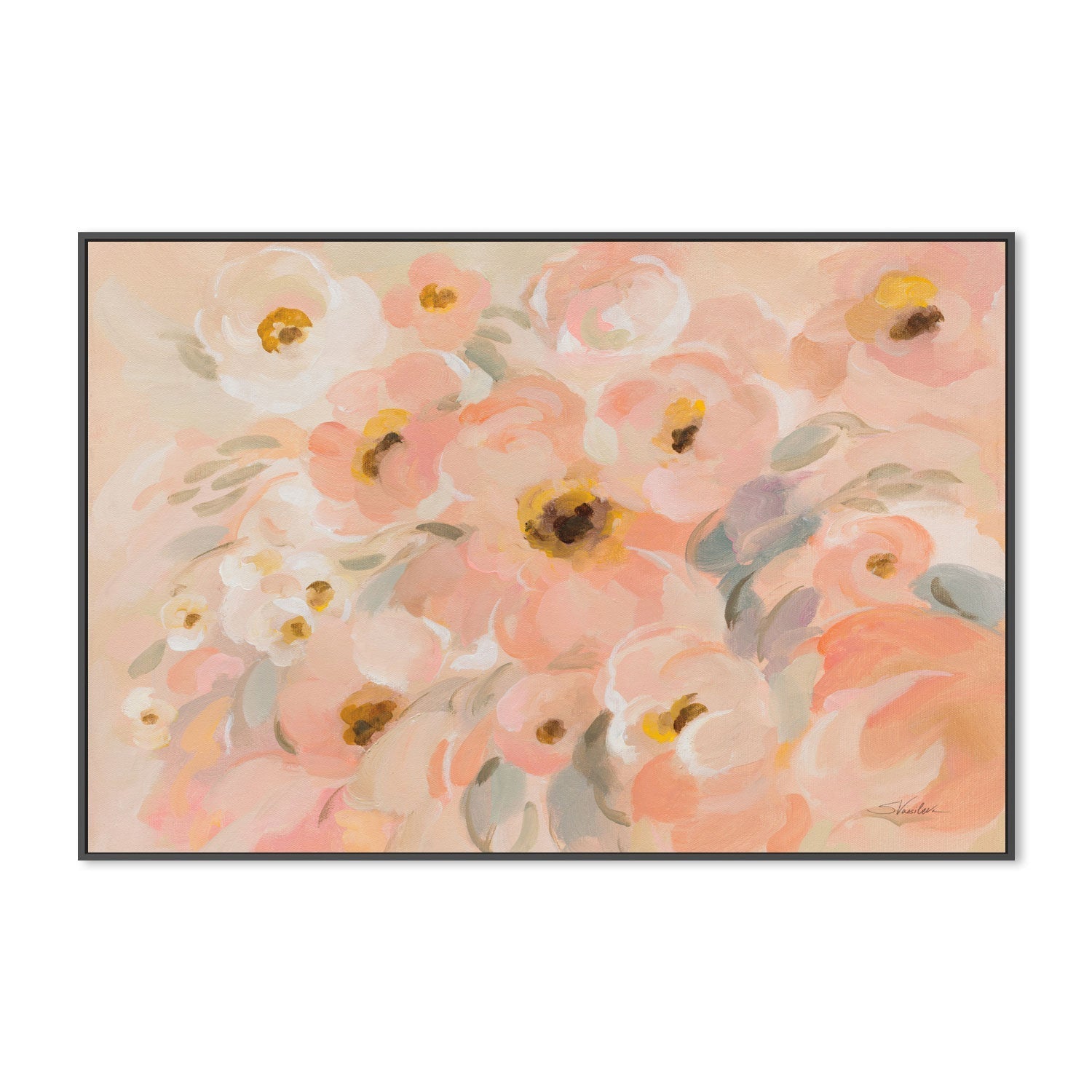 wall-art-print-canvas-poster-framed-Peach Pink Floral , By Silvia Vassileva-3
