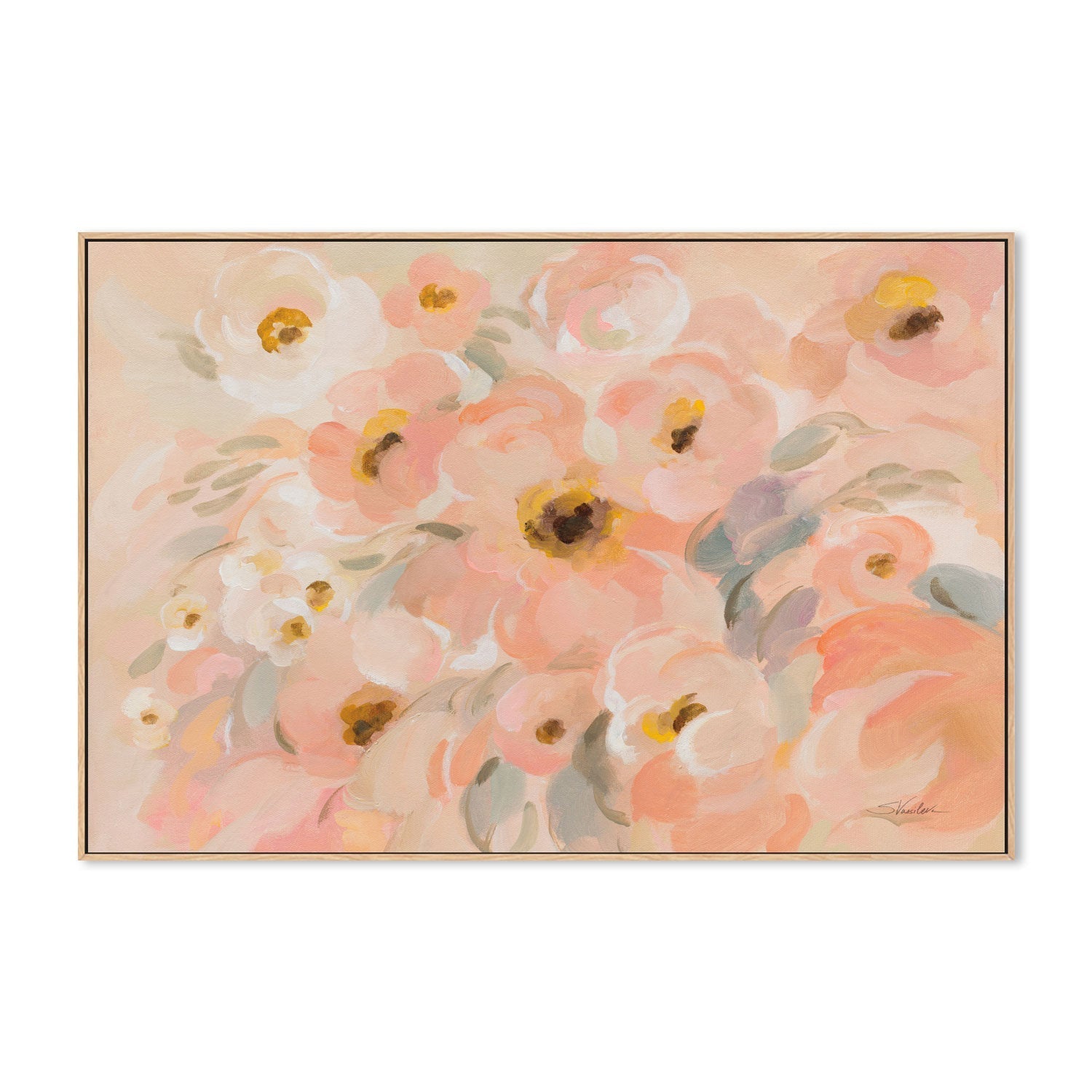 wall-art-print-canvas-poster-framed-Peach Pink Floral , By Silvia Vassileva-4