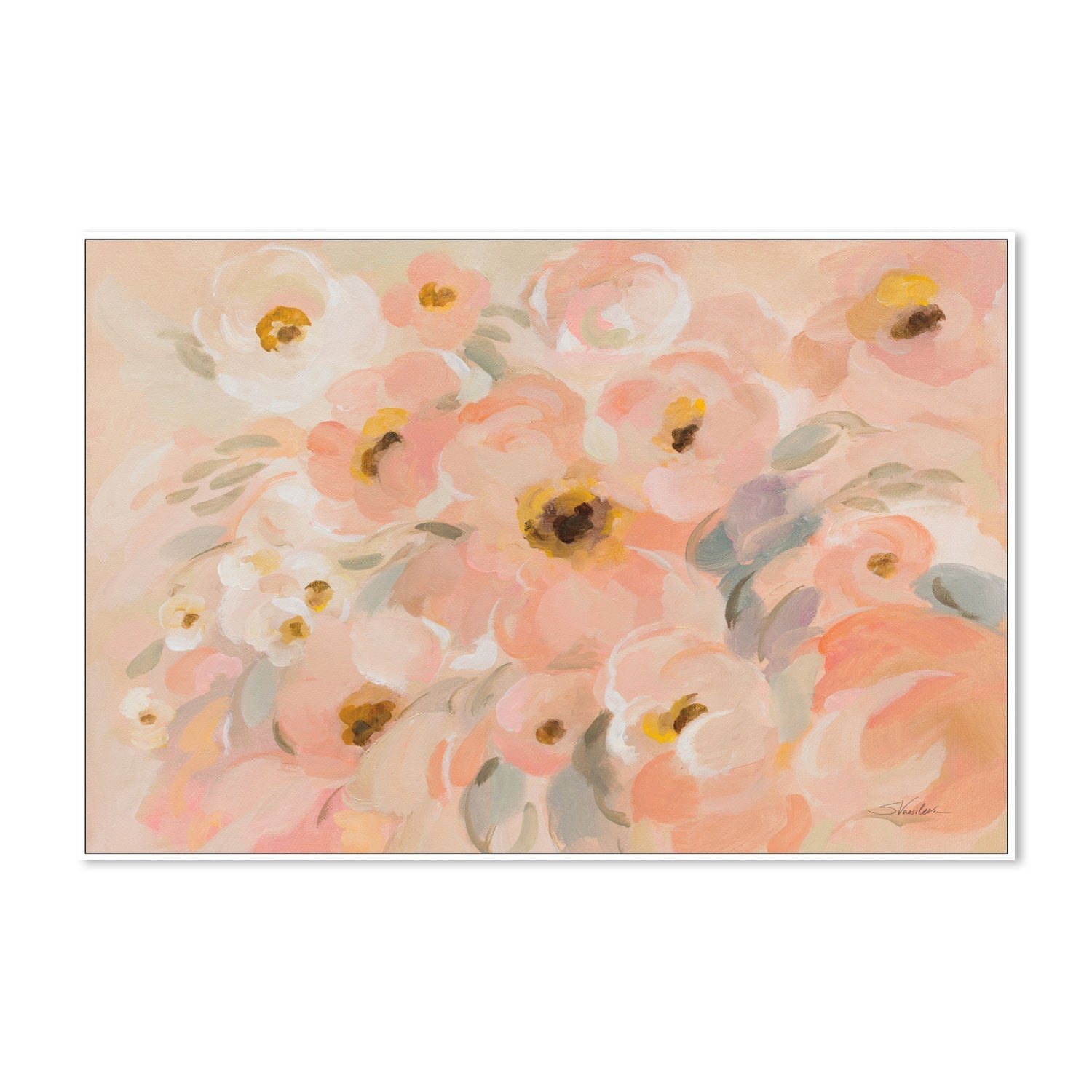 wall-art-print-canvas-poster-framed-Peach Pink Floral , By Silvia Vassileva-5