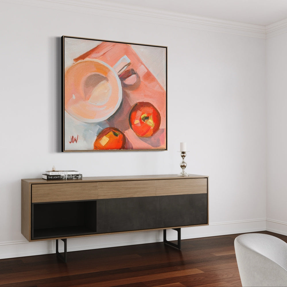 wall-art-print-canvas-poster-framed-Peach Tea Cup-by-Jenny Westenhofer Art-Gioia Wall Art