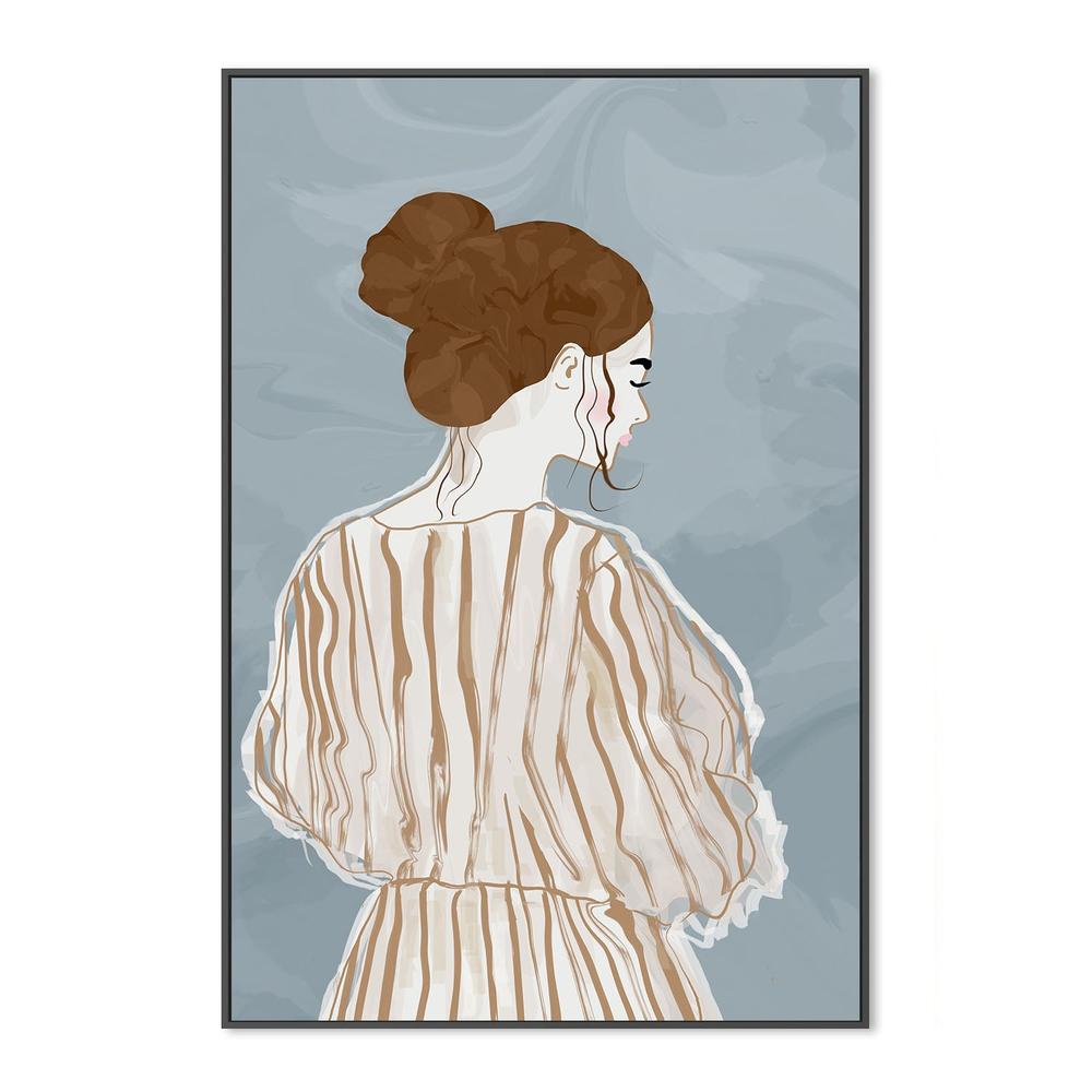 wall-art-print-canvas-poster-framed-Pensive Woman Striped Dress-3