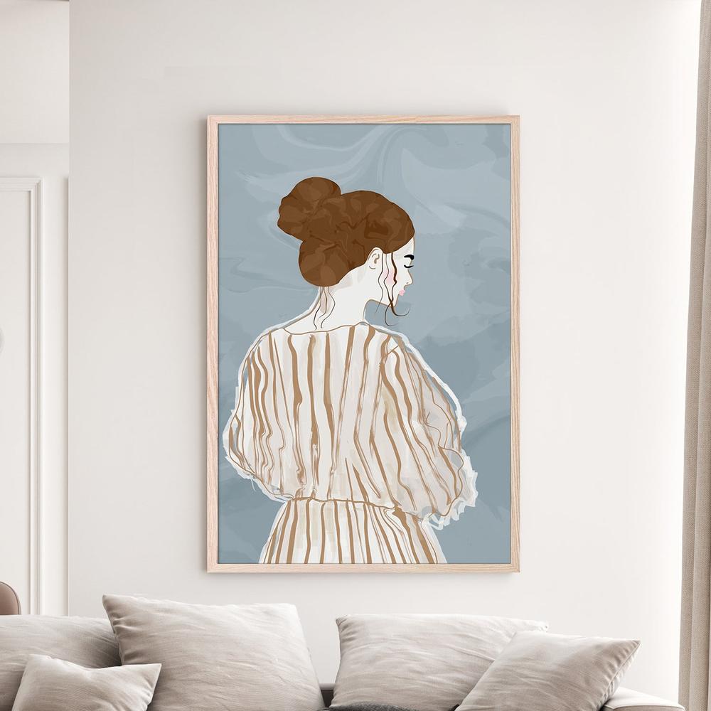 wall-art-print-canvas-poster-framed-Pensive Woman Striped Dress-7