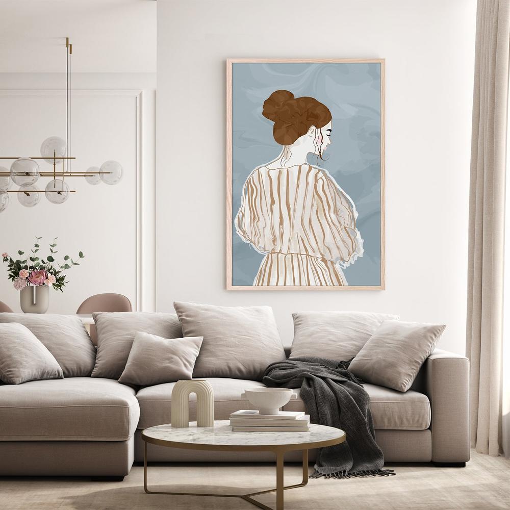 wall-art-print-canvas-poster-framed-Pensive Woman Striped Dress-8