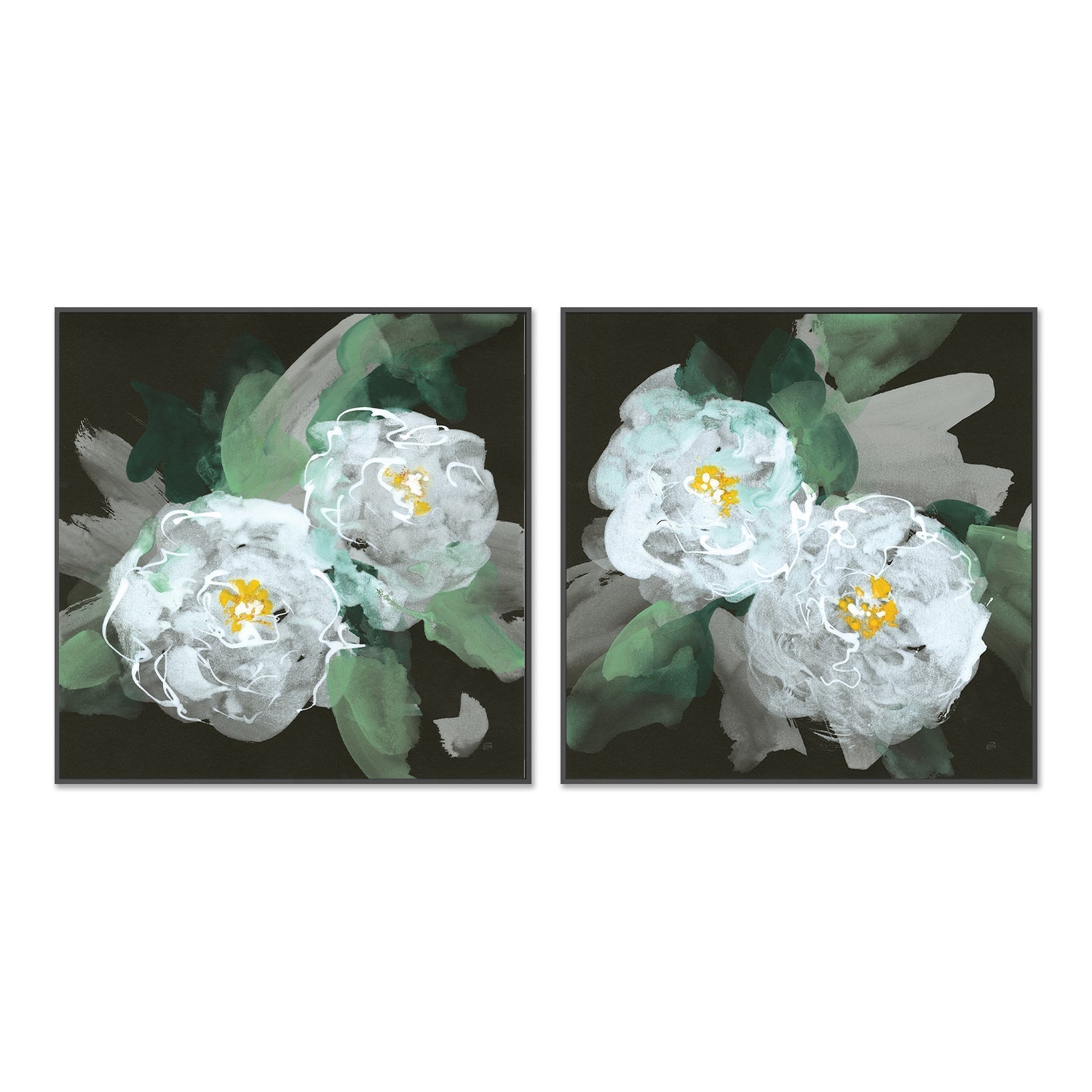 wall-art-print-canvas-poster-framed-Peonies On Black, Style A & B, Set Of 2 , By Chris Paschke-GIOIA-WALL-ART
