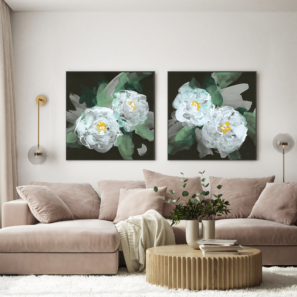 wall-art-print-canvas-poster-framed-Peonies On Black, Style A & B, Set Of 2 , By Chris Paschke-GIOIA-WALL-ART