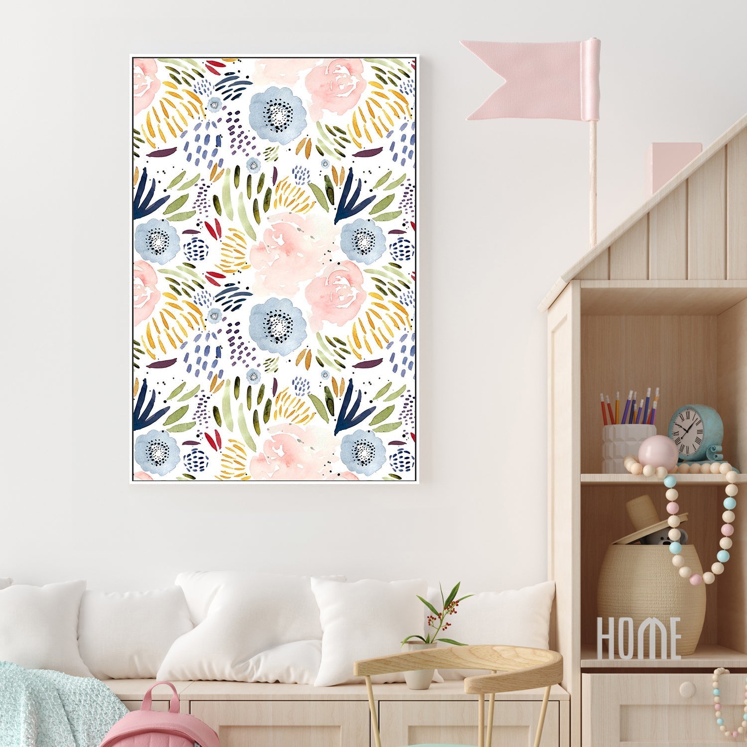 wall-art-print-canvas-poster-framed-Pink and Blue Florals , By Leah Straatsma-2