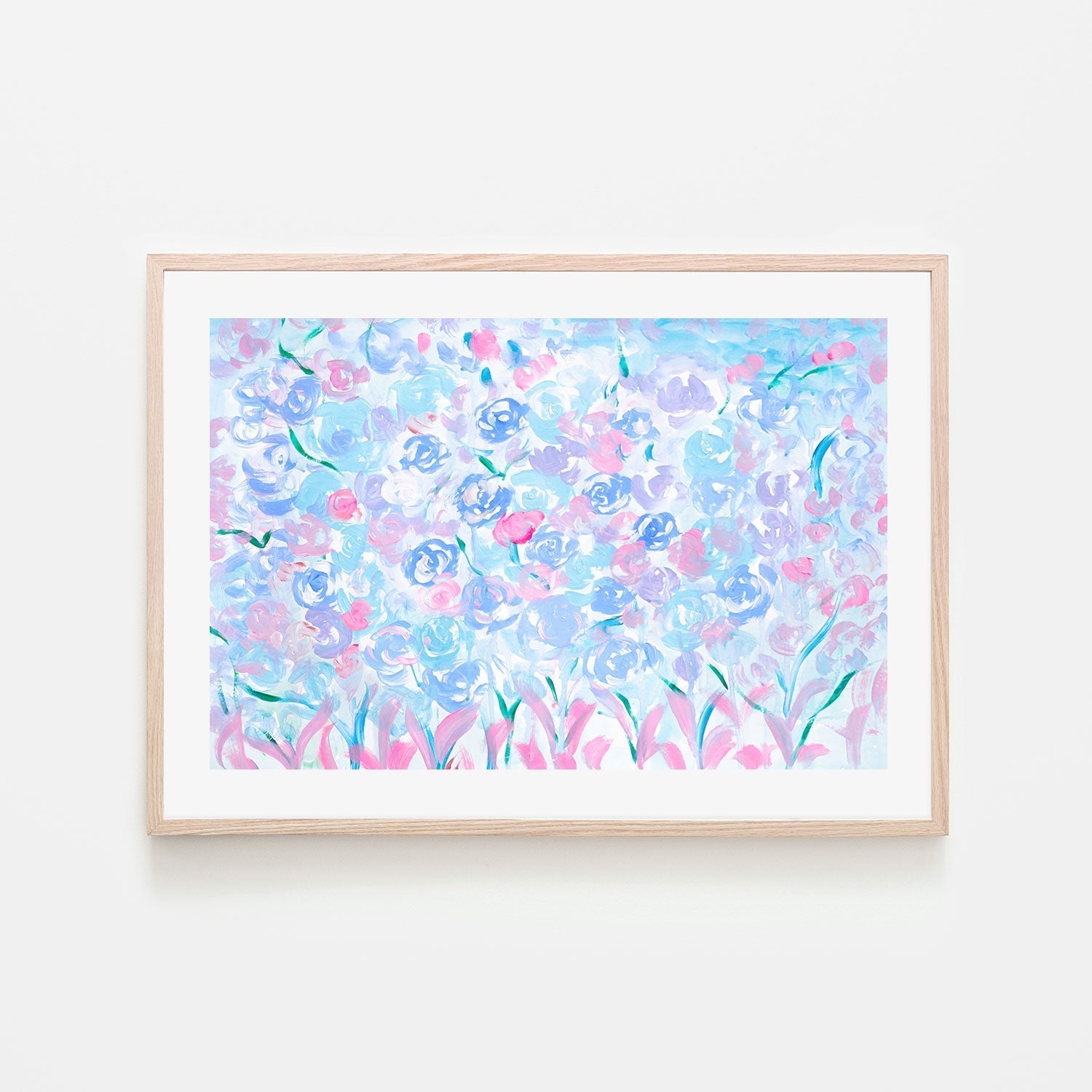 wall-art-print-canvas-poster-framed-Pink And Blue Pastel Flowers, Style A , By Nadar Musa-GIOIA-WALL-ART