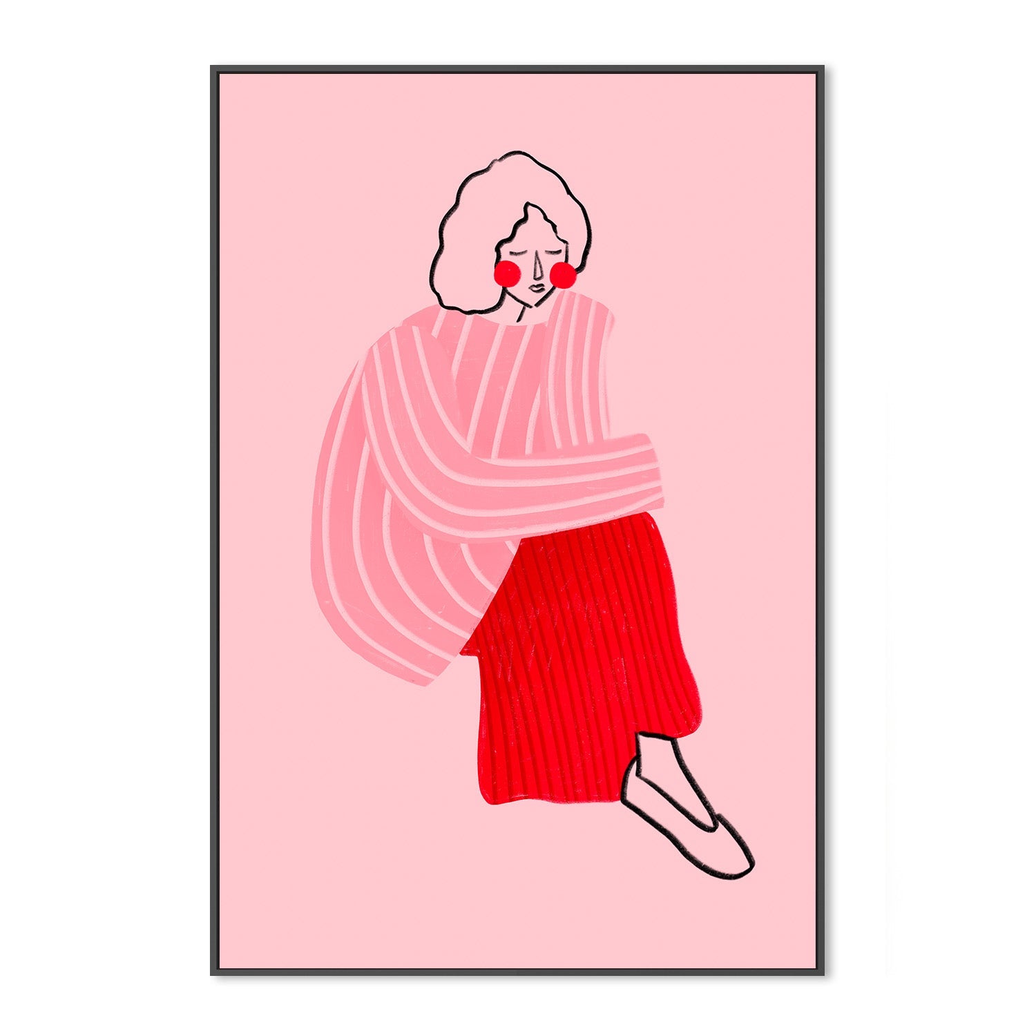 wall-art-print-canvas-poster-framed-Pink and Red Line Lady-3