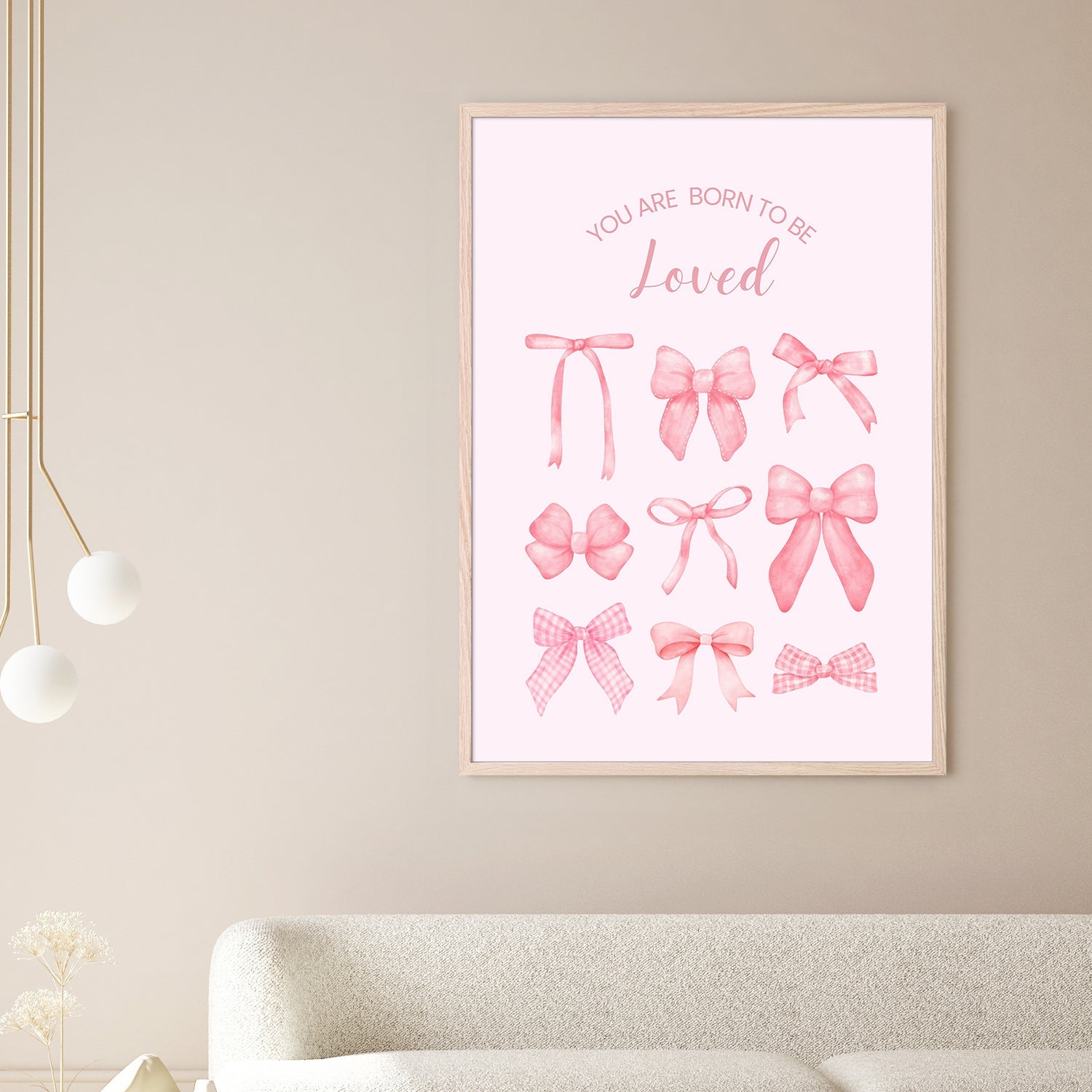 wall-art-print-canvas-poster-framed-Pink Bows Born To Be Loved-2