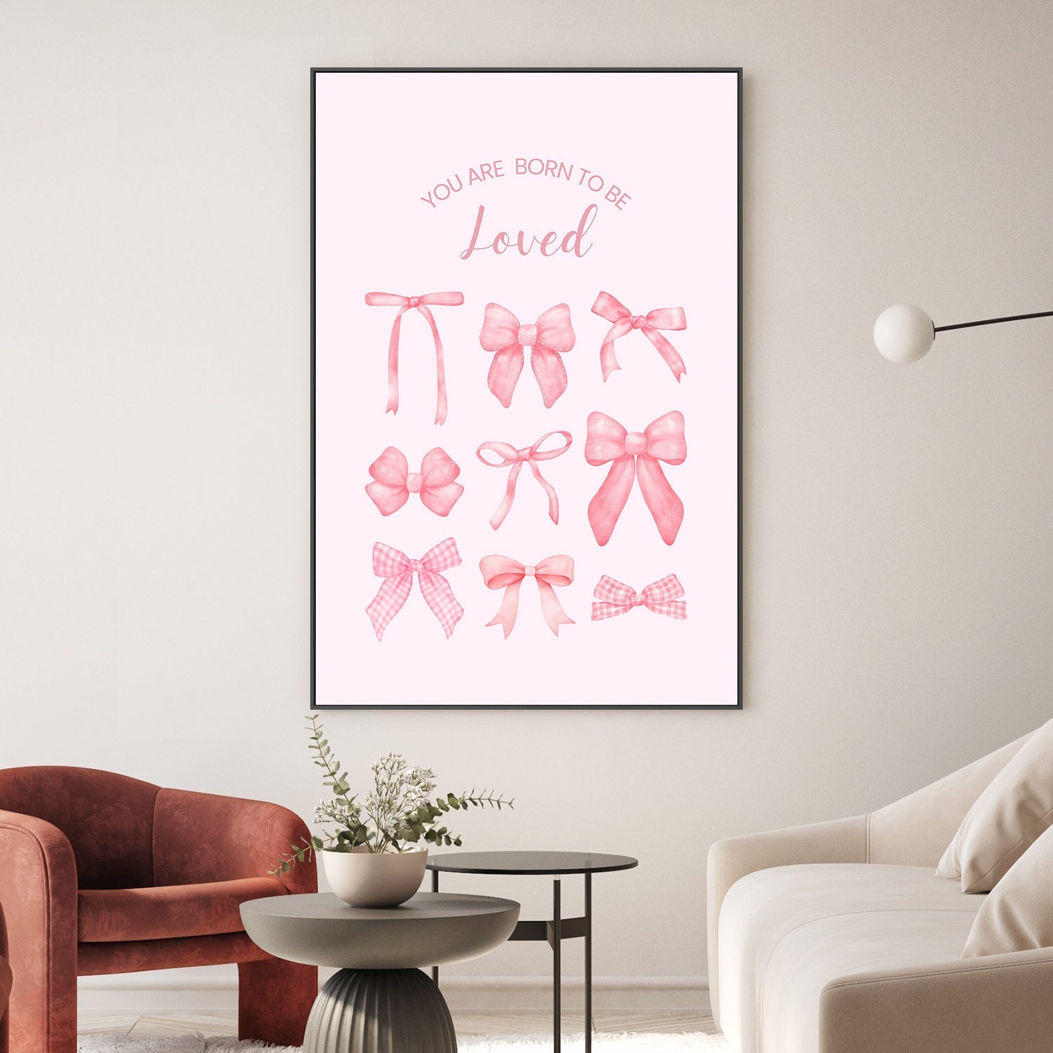 wall-art-print-canvas-poster-framed-Pink Bows Born To Be Loved-7