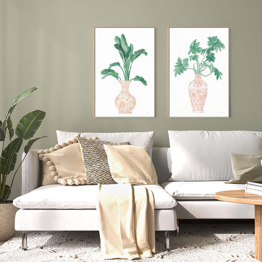 wall-art-print-canvas-poster-framed-Pink Chinoiserie, Style A & B, Set Of 2 , By Danhui Nai-GIOIA-WALL-ART
