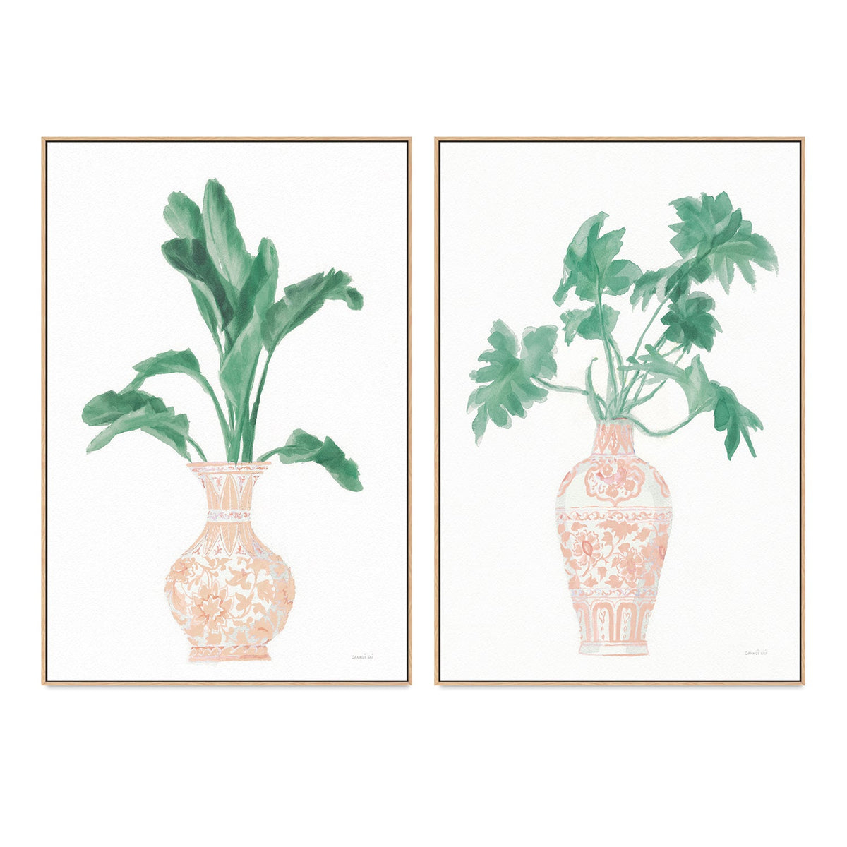 wall-art-print-canvas-poster-framed-Pink Chinoiserie, Style A & B, Set Of 2 , By Danhui Nai-GIOIA-WALL-ART