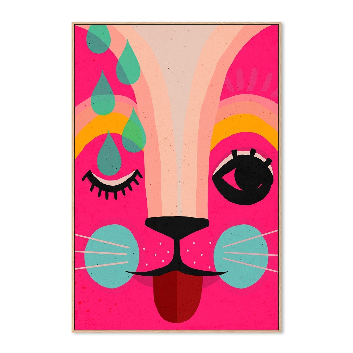 wall-art-print-canvas-poster-framed-Pink Neon Kitty , By Treechild-GIOIA-WALL-ART