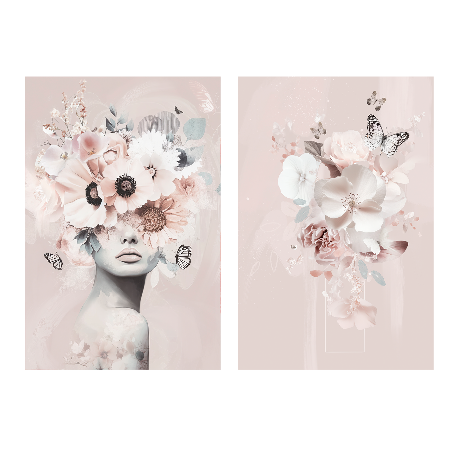wall-art-print-canvas-poster-framed-Pink Petal Veil, Style B, Set Of 2 , By Bella Eve-1