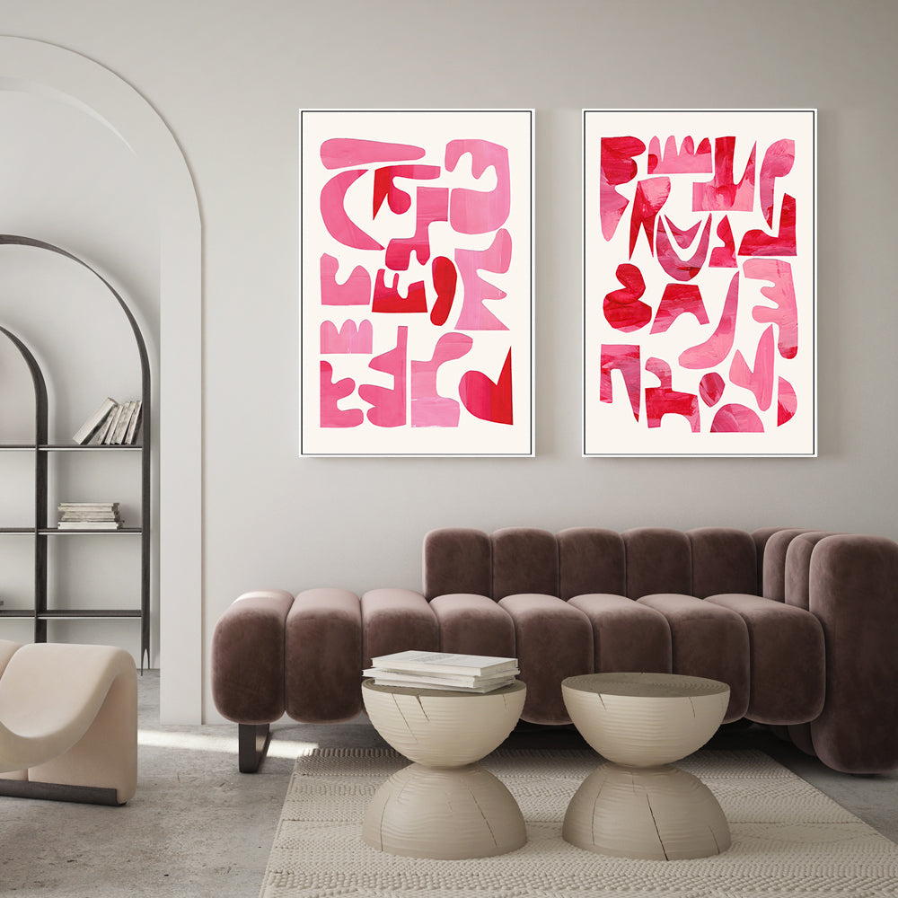 wall-art-print-canvas-poster-framed-Pink Puzzle Pieces, Set Of 2 , By Ejaaz Haniff-GIOIA-WALL-ART