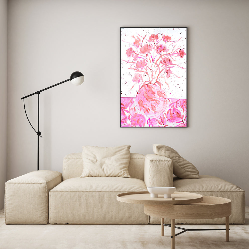 wall-art-print-canvas-poster-framed-Pink Vase Of Flowers , By Nadar Musa-GIOIA-WALL-ART