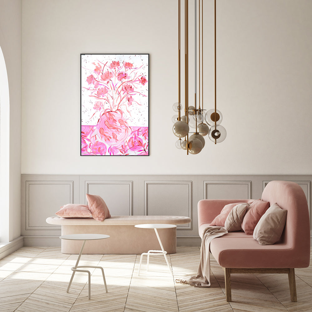 wall-art-print-canvas-poster-framed-Pink Vase Of Flowers , By Nadar Musa-GIOIA-WALL-ART