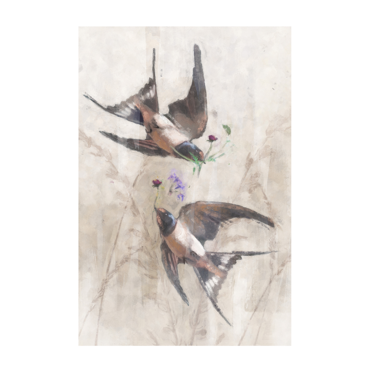 Playful Swallows, Style A , By Nina Blue |Fine Art Print Framed Canvas