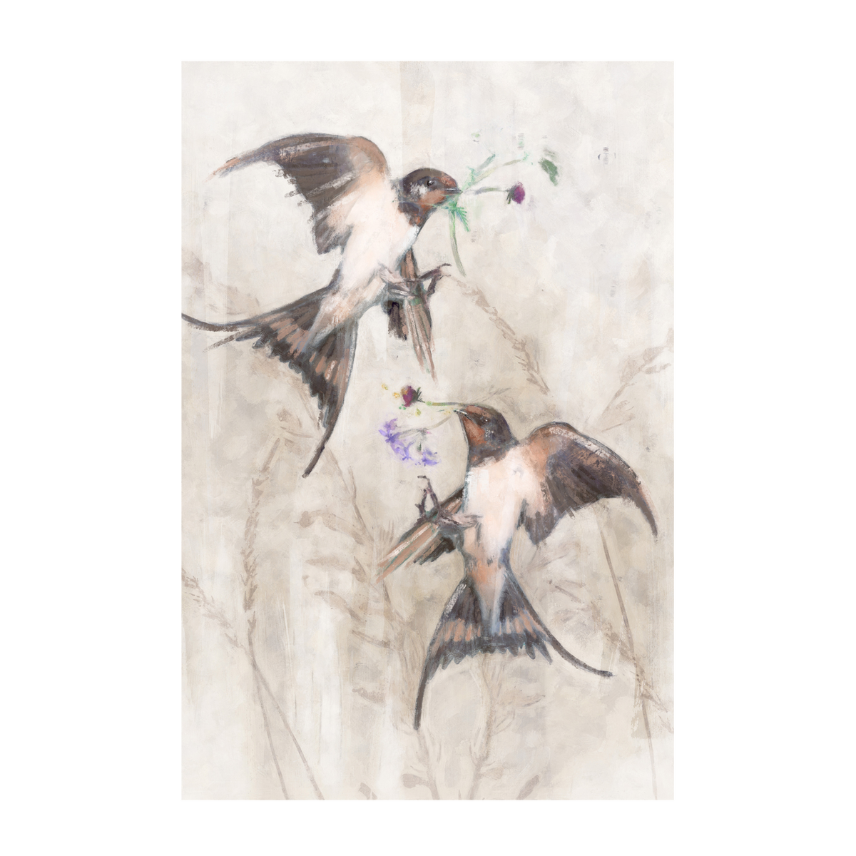 Playful Swallows, Style B , By Nina Blue |Fine Art Print Framed Canvas