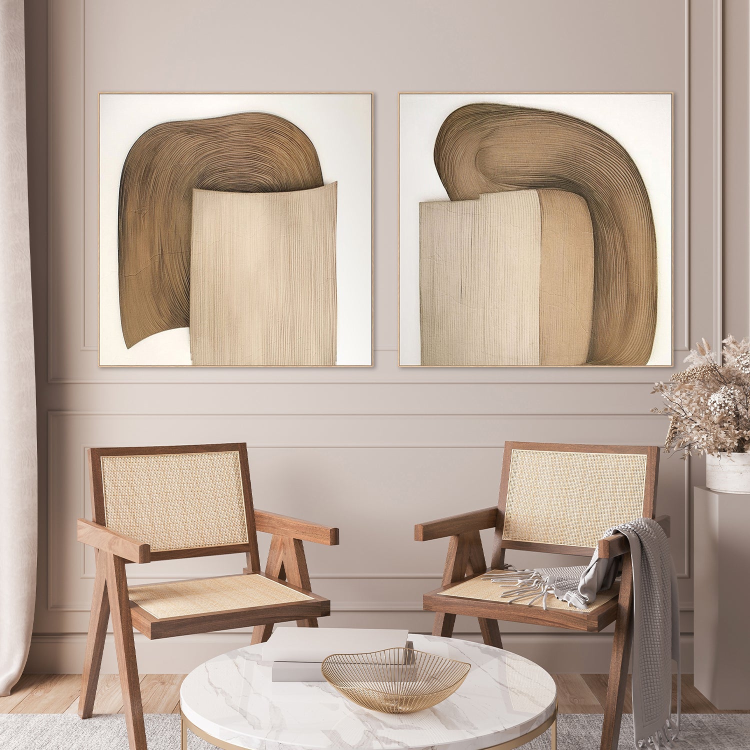 wall-art-print-canvas-poster-framed-Plissê Brown Tan, Style A & B, Set Of 2 , By Alma-7