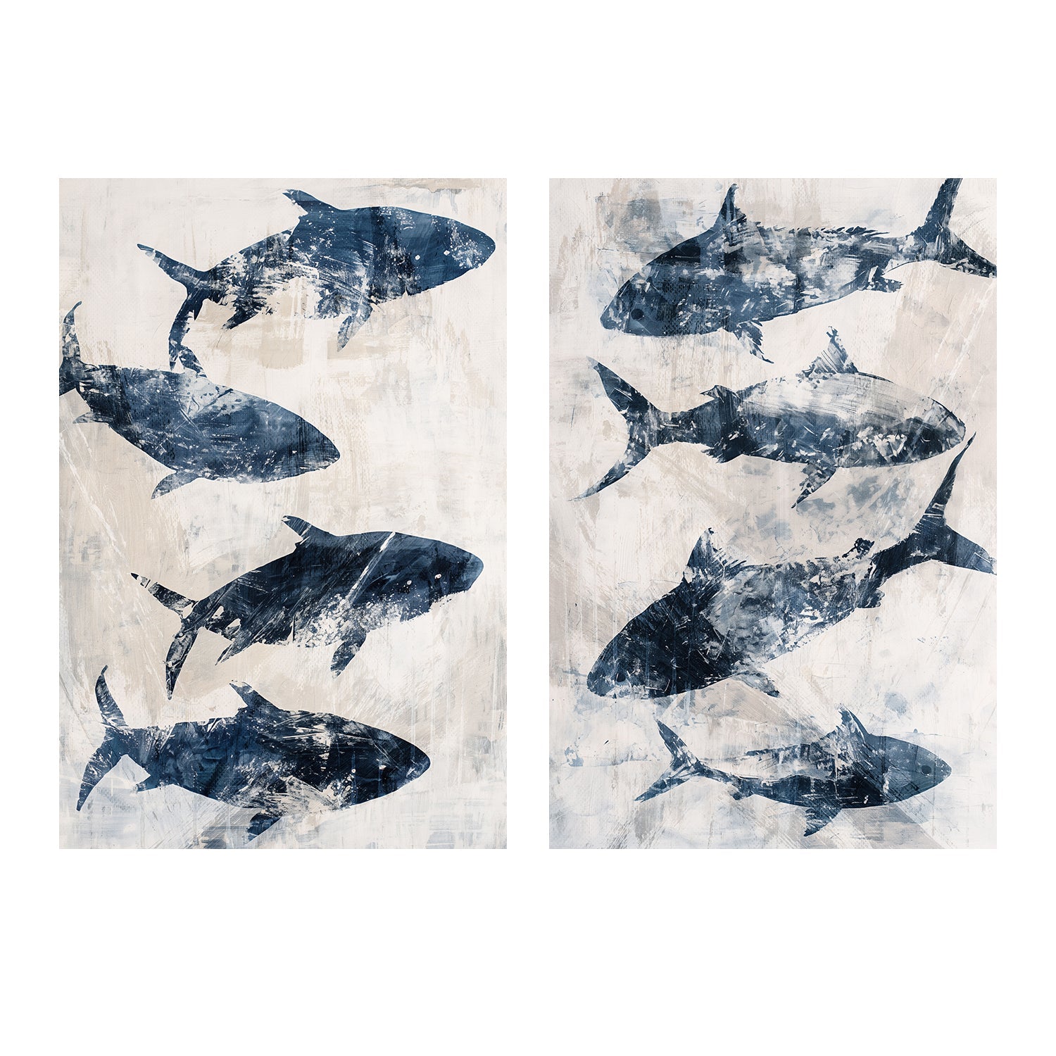 wall-art-print-canvas-poster-framed-Primative Navy Fish, Style A & B, Set Of 2 , By Nina Blue , By Nina Blue-1