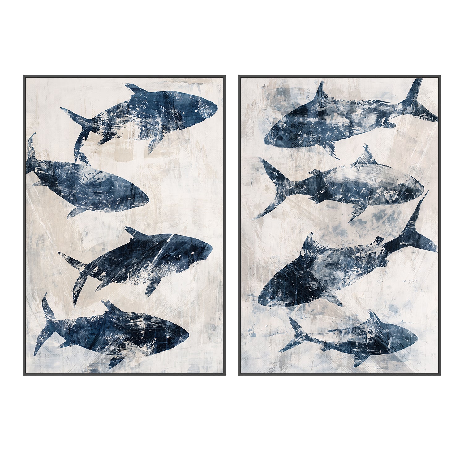 wall-art-print-canvas-poster-framed-Primative Navy Fish, Style A & B, Set Of 2 , By Nina Blue , By Nina Blue-3