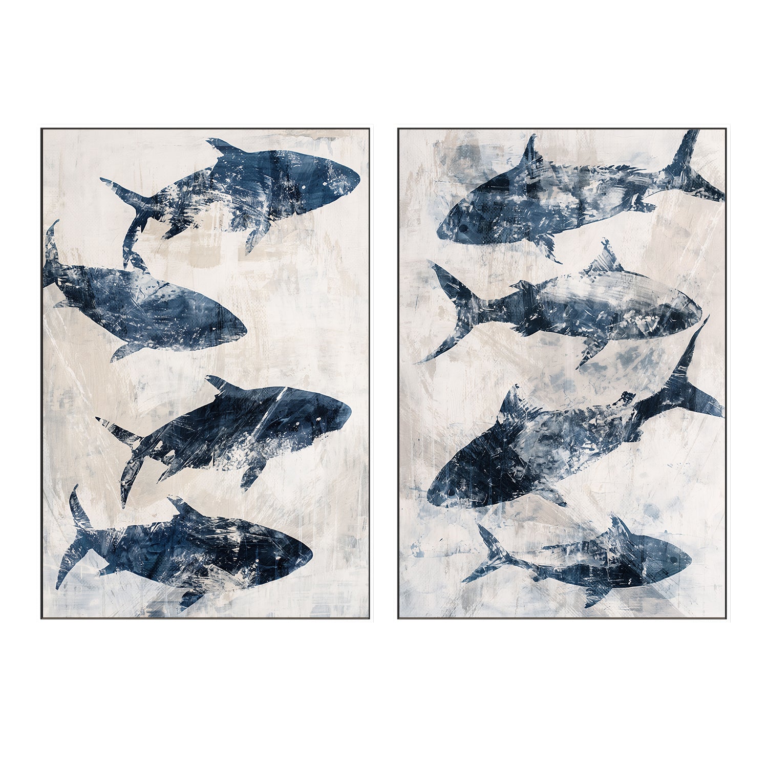 wall-art-print-canvas-poster-framed-Primative Navy Fish, Style A & B, Set Of 2 , By Nina Blue , By Nina Blue-4