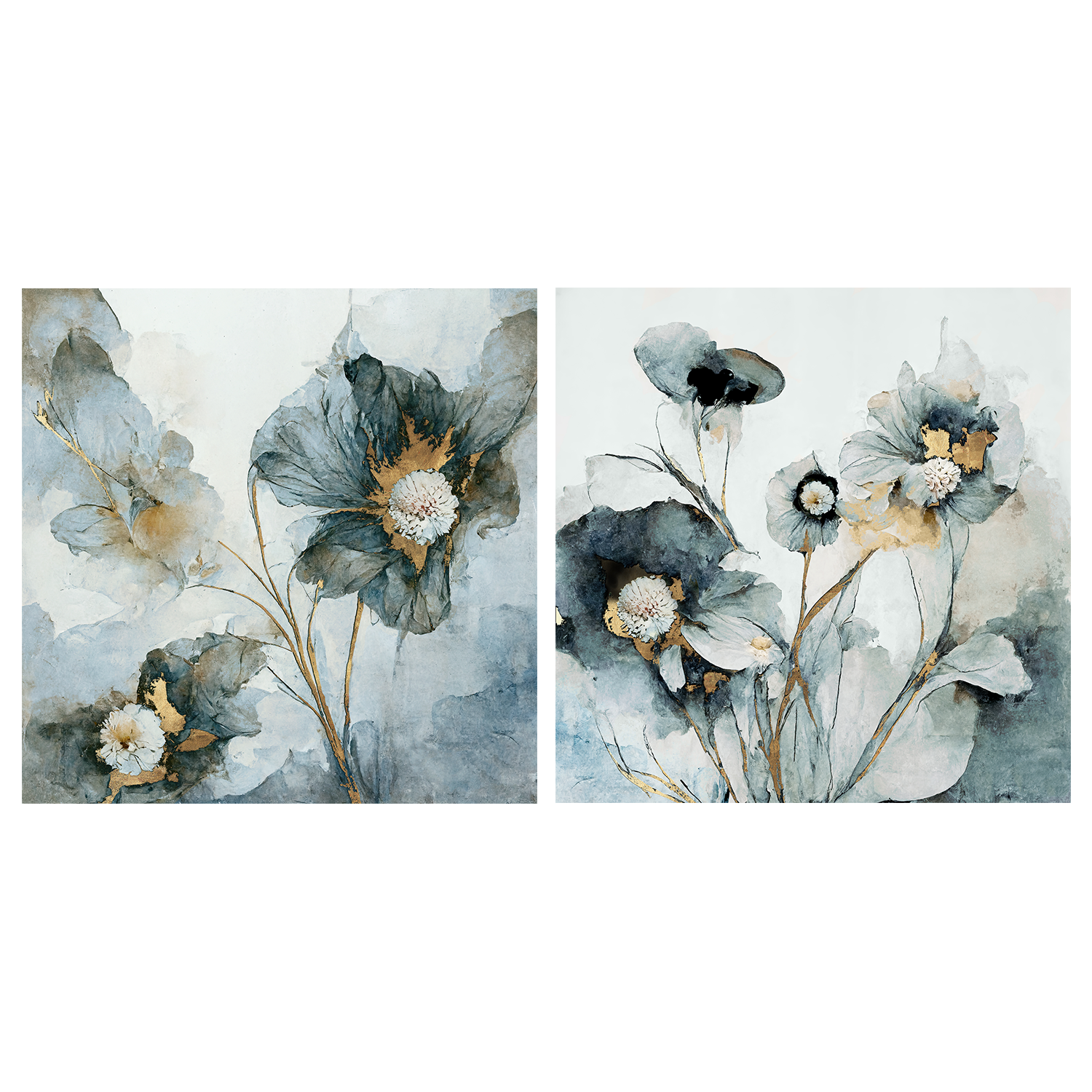 wall-art-print-canvas-poster-framed-Rainy Day Blooms, Style A & B, Set Of 2 , By Leah Mclean-1