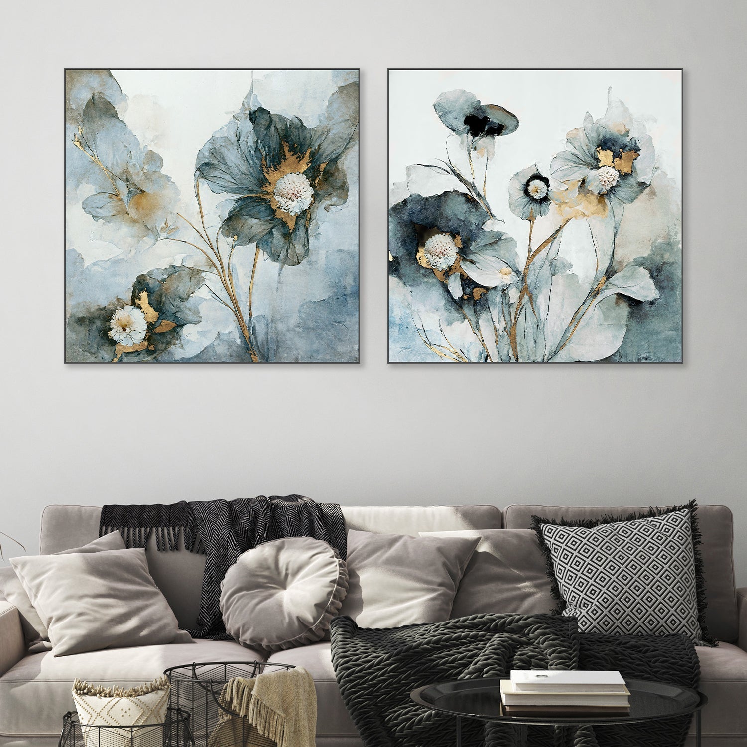 wall-art-print-canvas-poster-framed-Rainy Day Blooms, Style A & B, Set Of 2 , By Leah Mclean-2