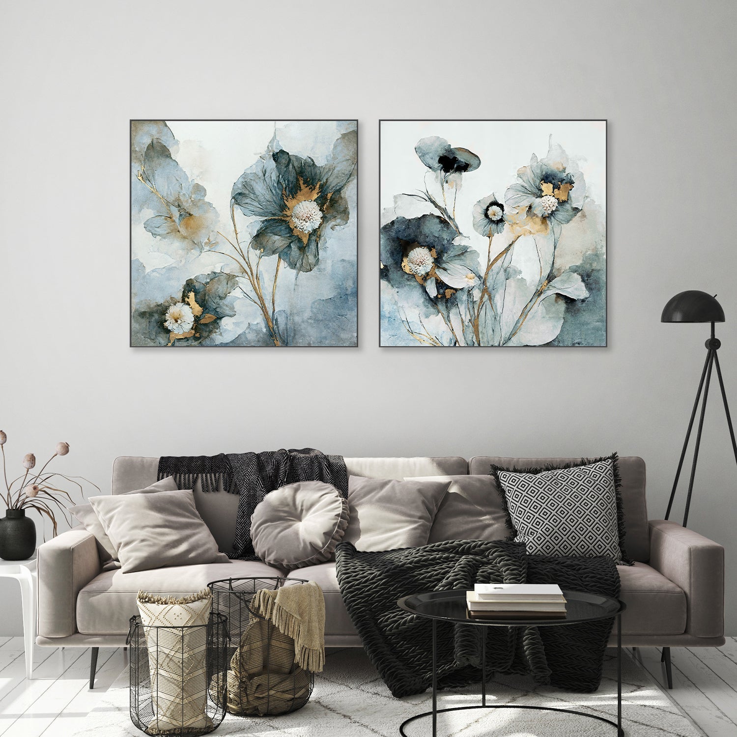 wall-art-print-canvas-poster-framed-Rainy Day Blooms, Style A & B, Set Of 2 , By Leah Mclean-7