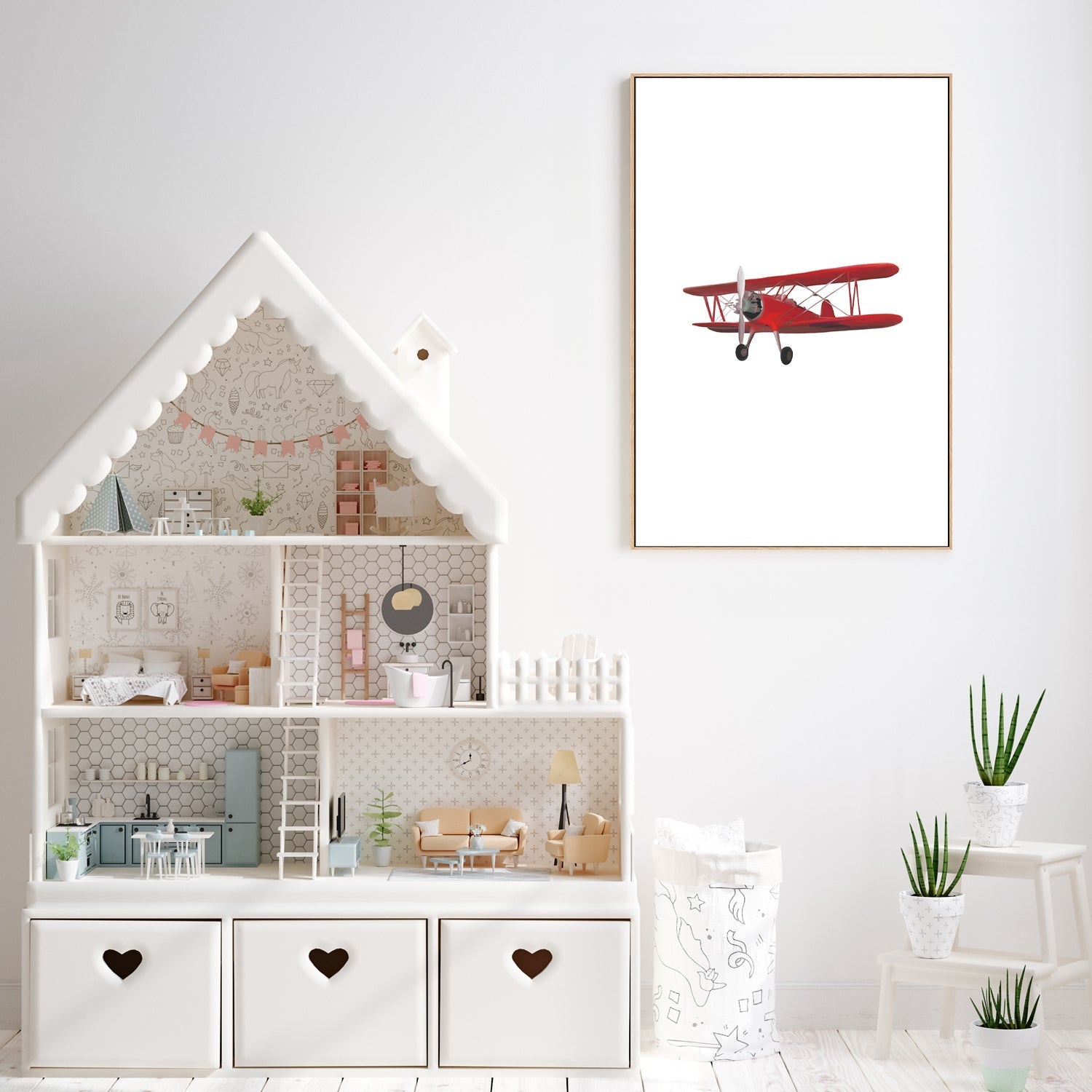 wall-art-print-canvas-poster-framed-Red Airplane White Background , By Leah Straatsma-7