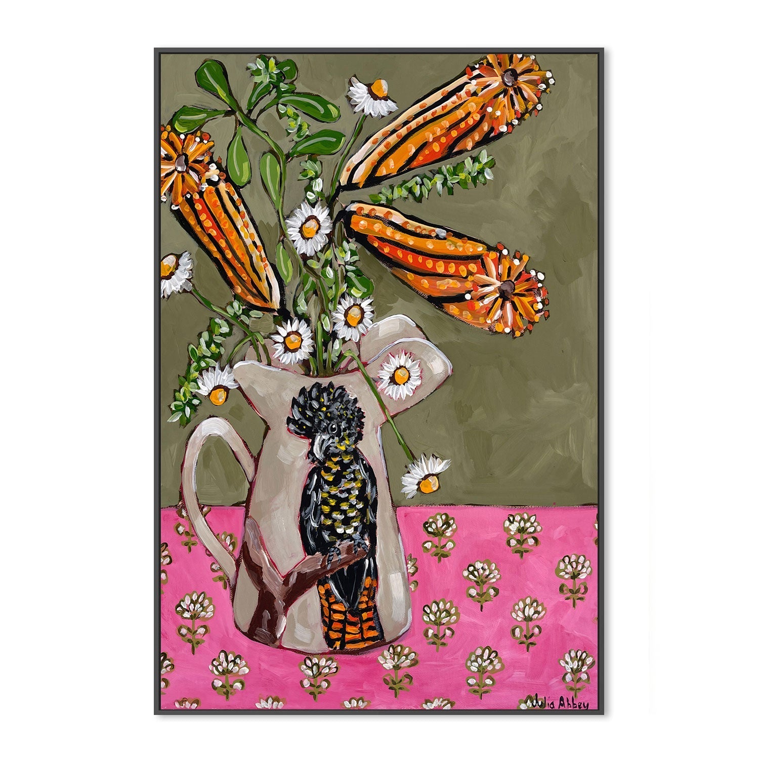 wall-art-print-canvas-poster-framed-Red Cockatoo Wildflower , By Julia Abbey-3