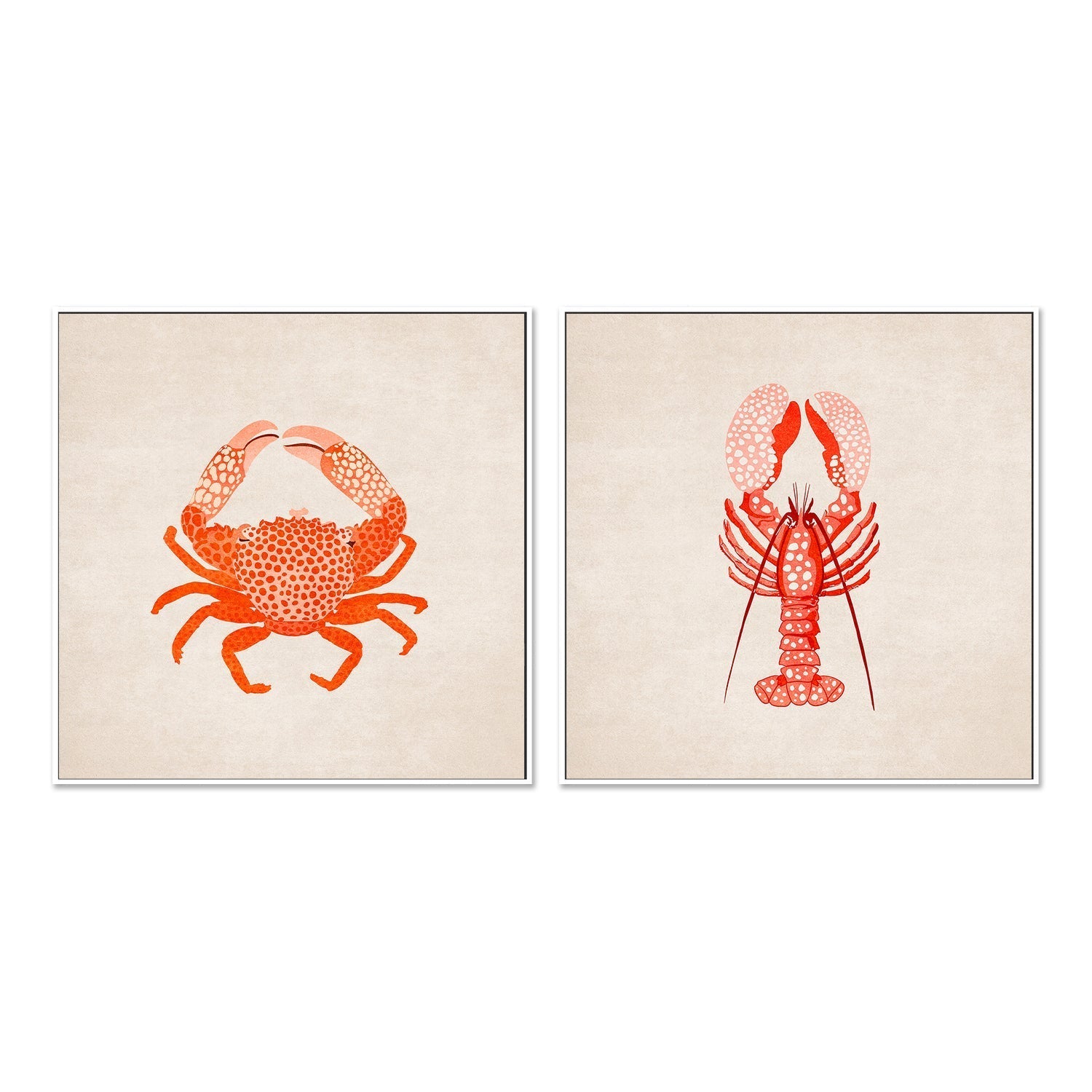 wall-art-print-canvas-poster-framed-Red Crab And Lobster, Set Of 2 , By Emel Tunaboylu-GIOIA-WALL-ART