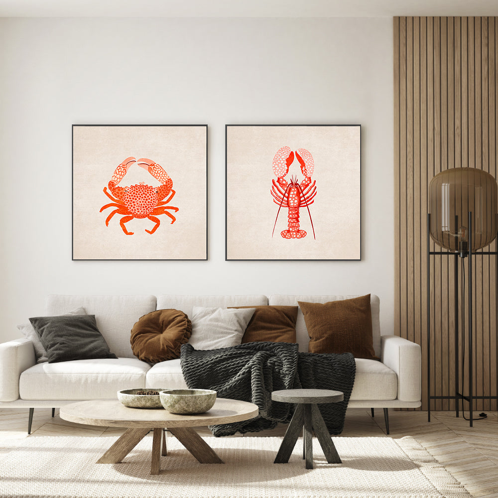 wall-art-print-canvas-poster-framed-Red Crab And Lobster, Set Of 2 , By Emel Tunaboylu-GIOIA-WALL-ART